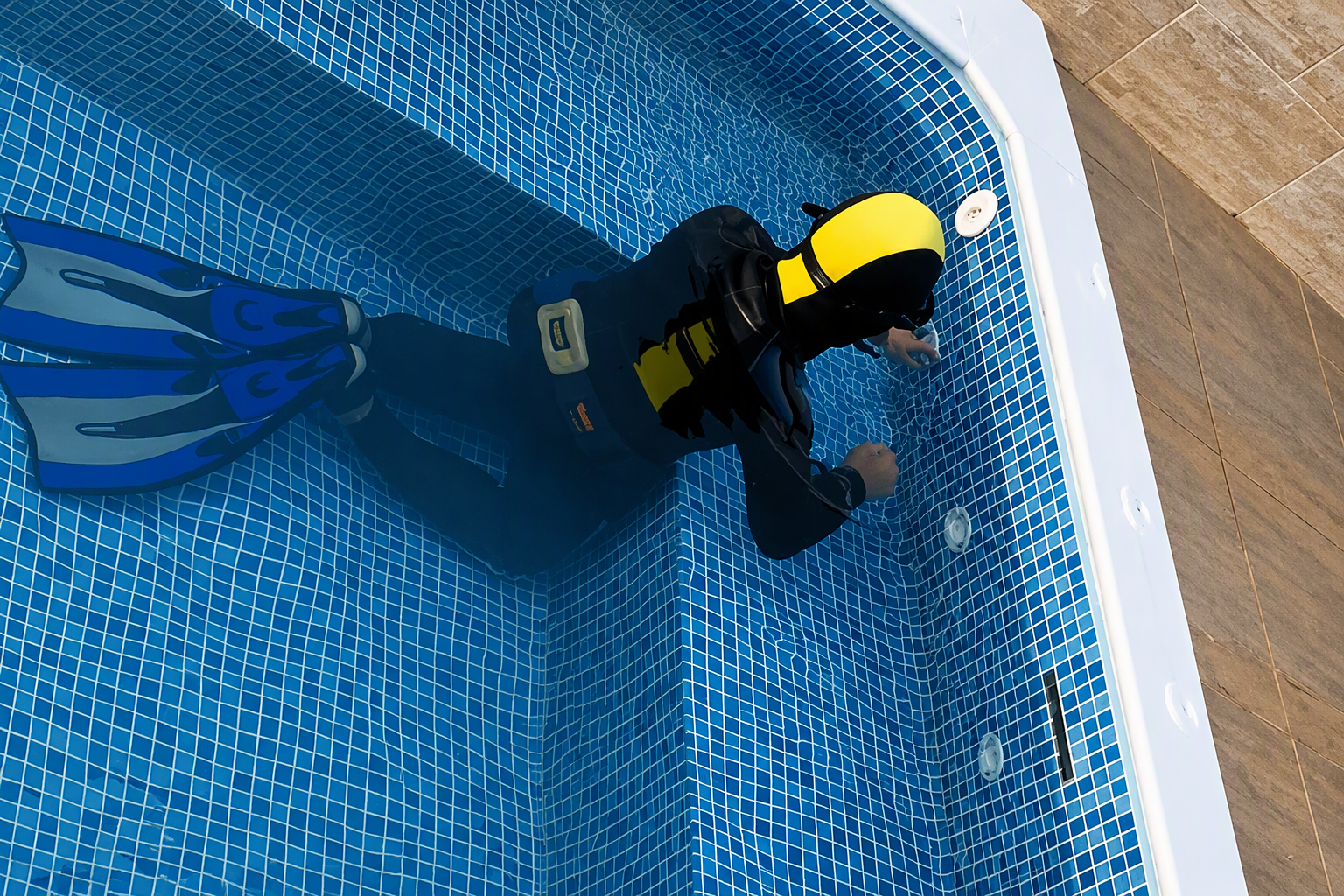 Detecção de vazamento em piscina com equipamento eletrônico